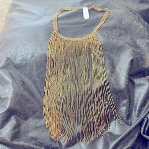 Nepal Beaded Fringe Necklace gold long beaded waterfall necklace African inspire